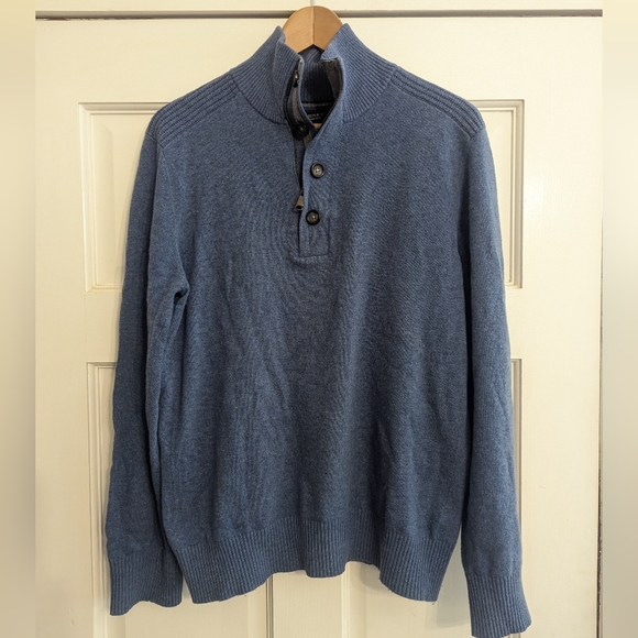 Banana Republic Other - Banana Republic Henley Sweater Pullover sz M* 1/4 Zip Button Heather Blue Cotton